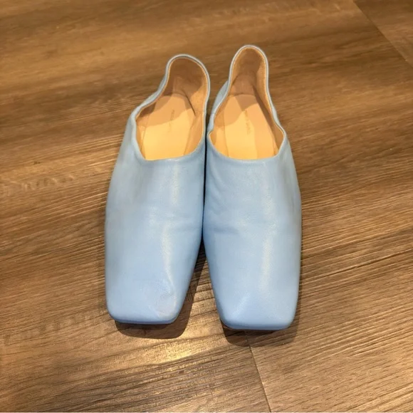 Mansur Gavriel Moroccan Babouche Blue Square Toe Leather Flats - Picture 6 of 10